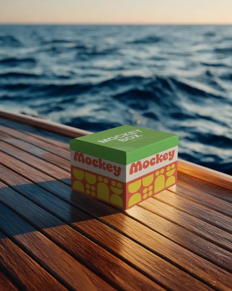 High Resolution Cube Box Mockup On Textured Wooden Surface With Natural Light