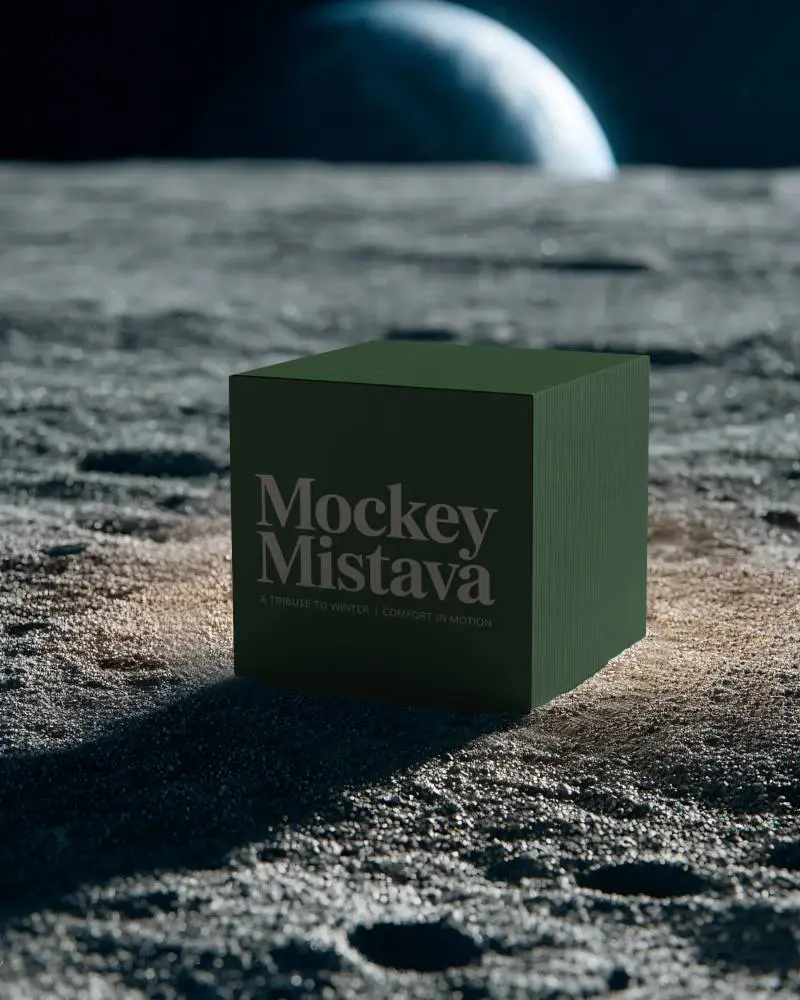 Futuristic Sci Fi Box Mockup On Alien Planets Surface With Distant Planet In Background