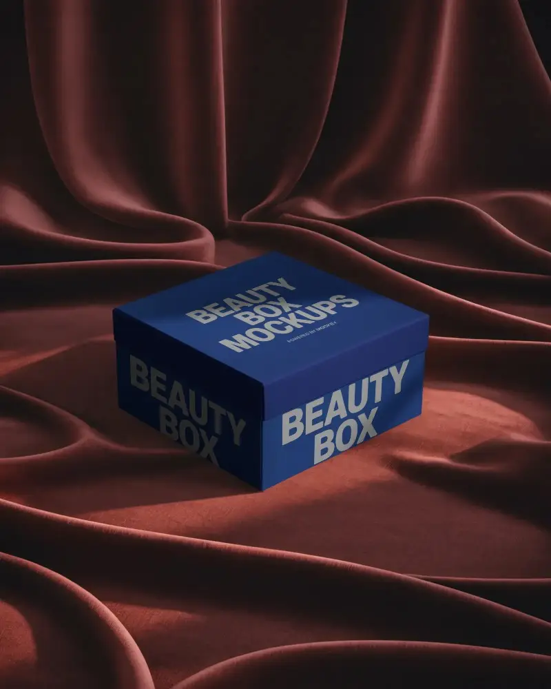 Elegant Square Storage Box Mockup Presented On Textured Draped Fabric Background Decoration