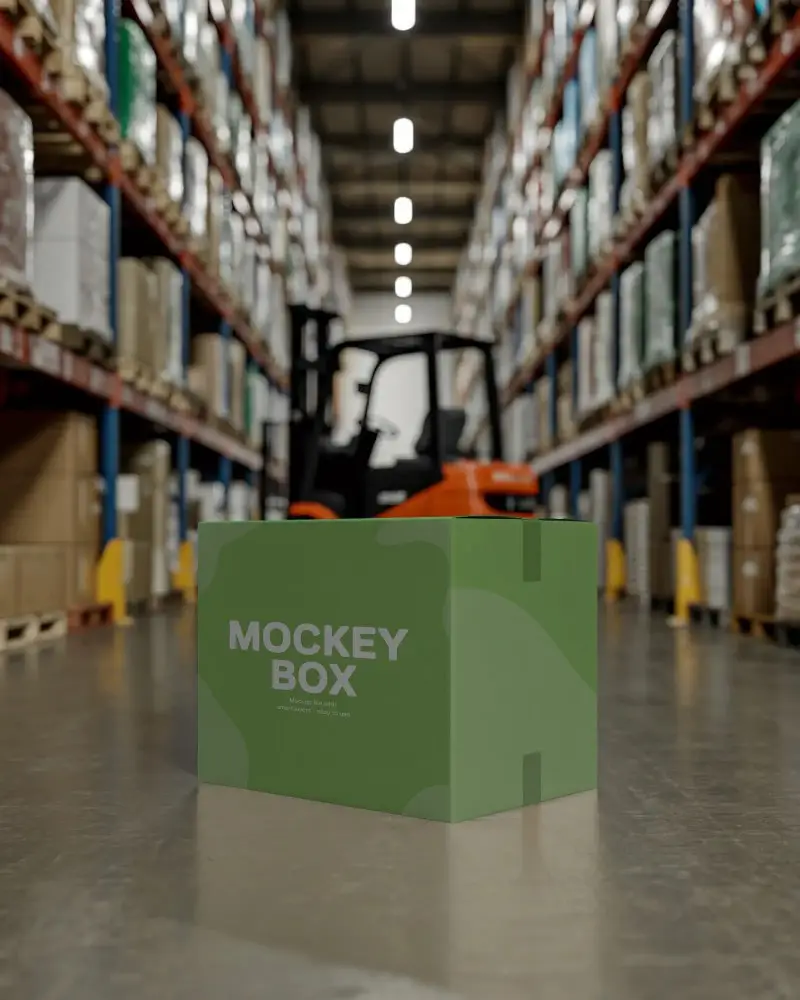 Sleek Minimalist Box Mockup For Packaging Design And Product Presentation Use In Warehouse