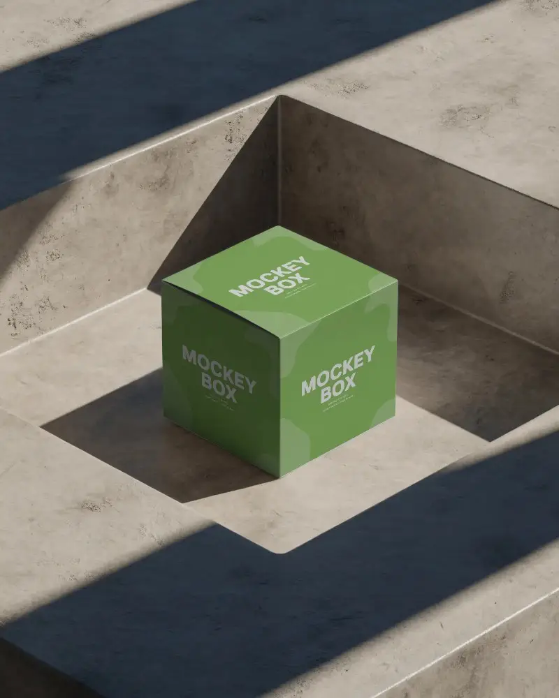 Simple Geometric Cube Box Mockup Surrounded By Concrete Structures For Advertising