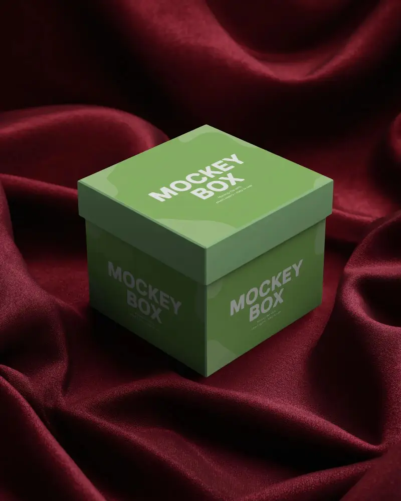 Elegant Square Box Mockup With Detachable Lid On Soft Textured Cloth For Product Packaging