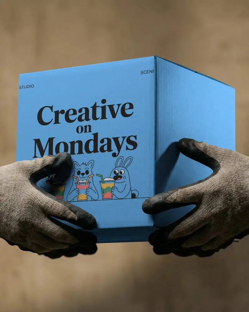 Durable Corrugated Shipping Box Mockup Held By Gloved Hands For Secure Product Delivery Services