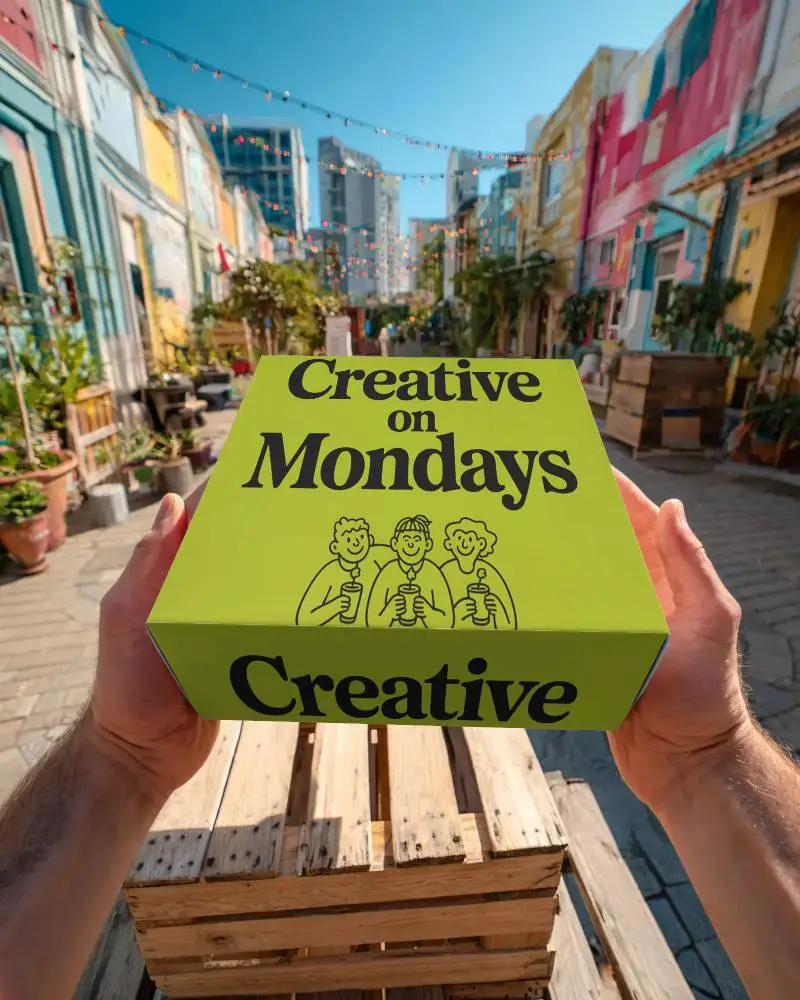 Urban Alleyway Scene Box Mockup Held In Hands Perfect For Branding And Packaging Design