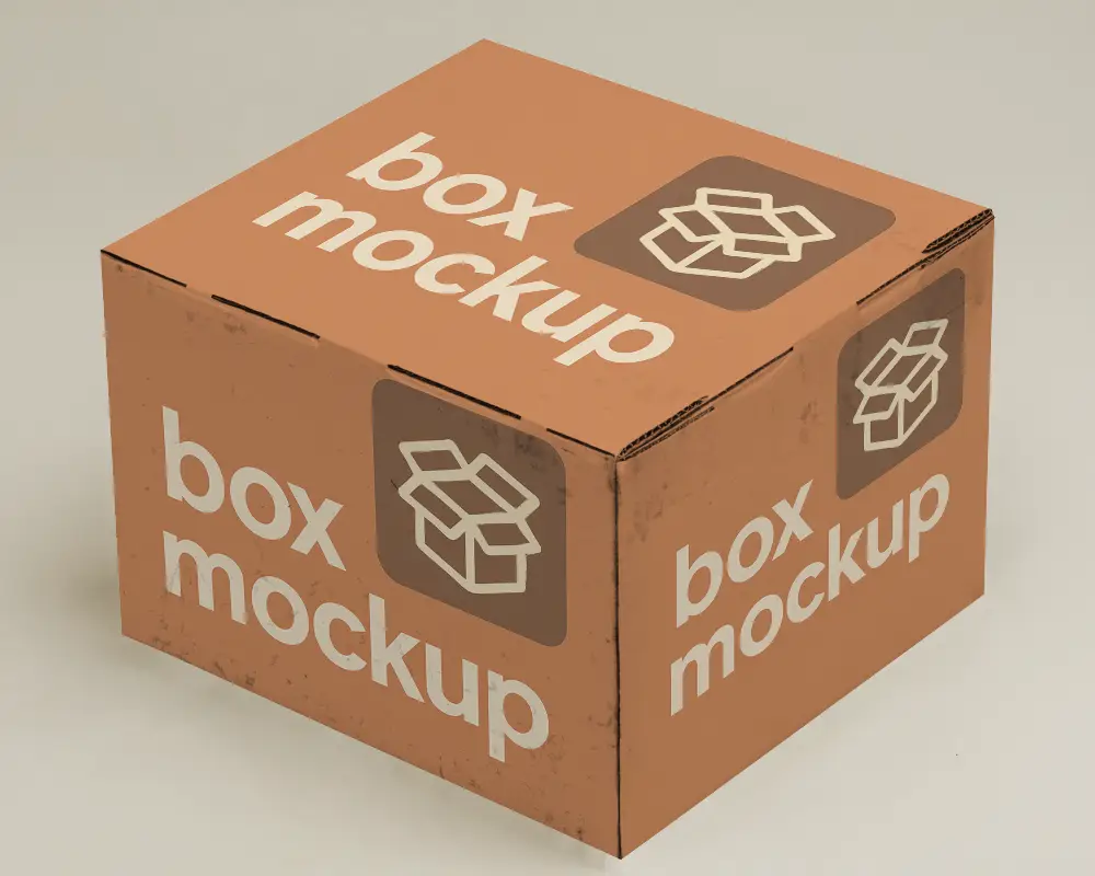 Worn Industrial Cardboard Box Mockup With Textured Surfaces And Subtle Grunge Details 0169