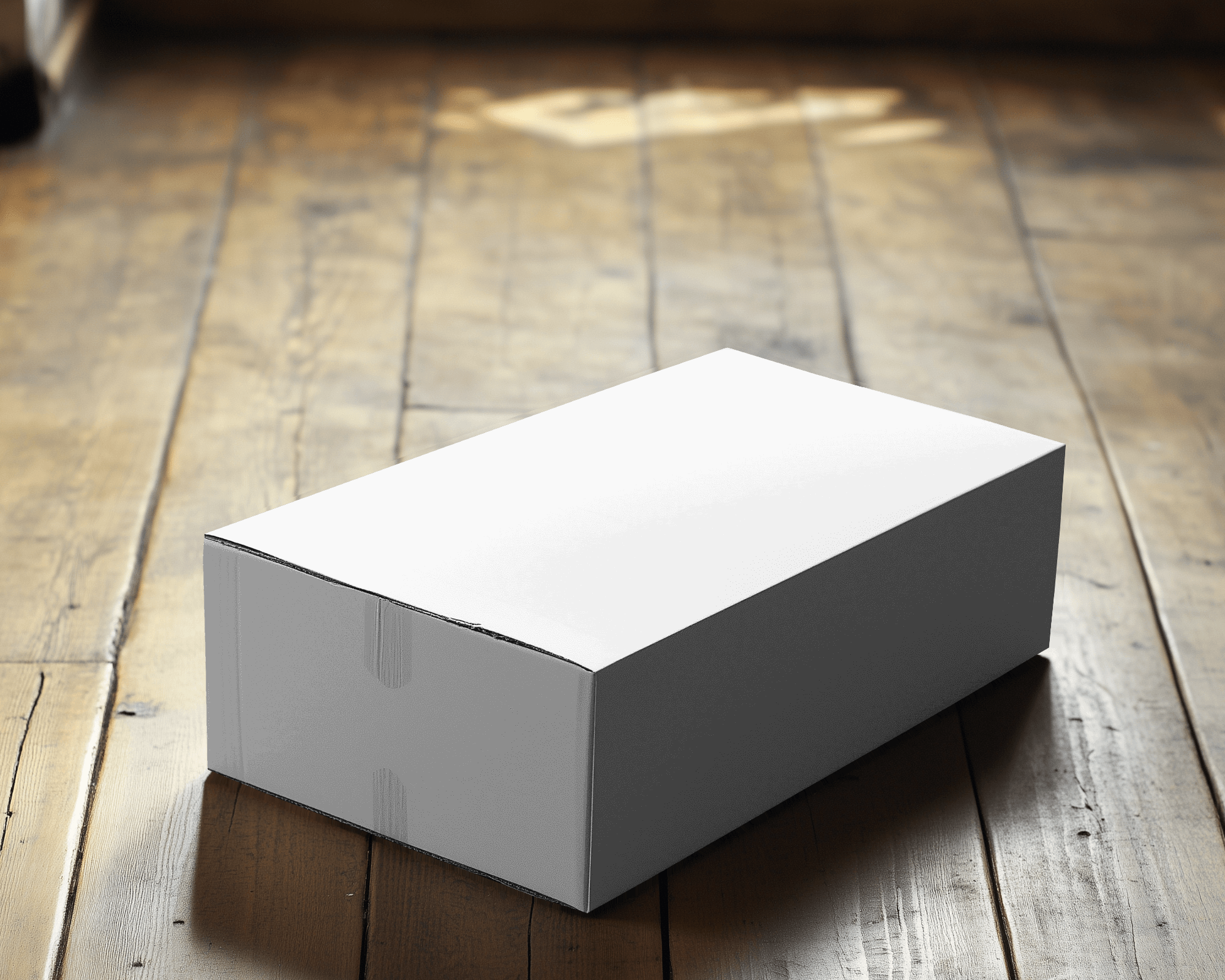 Sunlit Wooden Floor Box Mockup Minimalist Packaging Design On Rustic Floor With Soft Natural Light And Shadows 0174