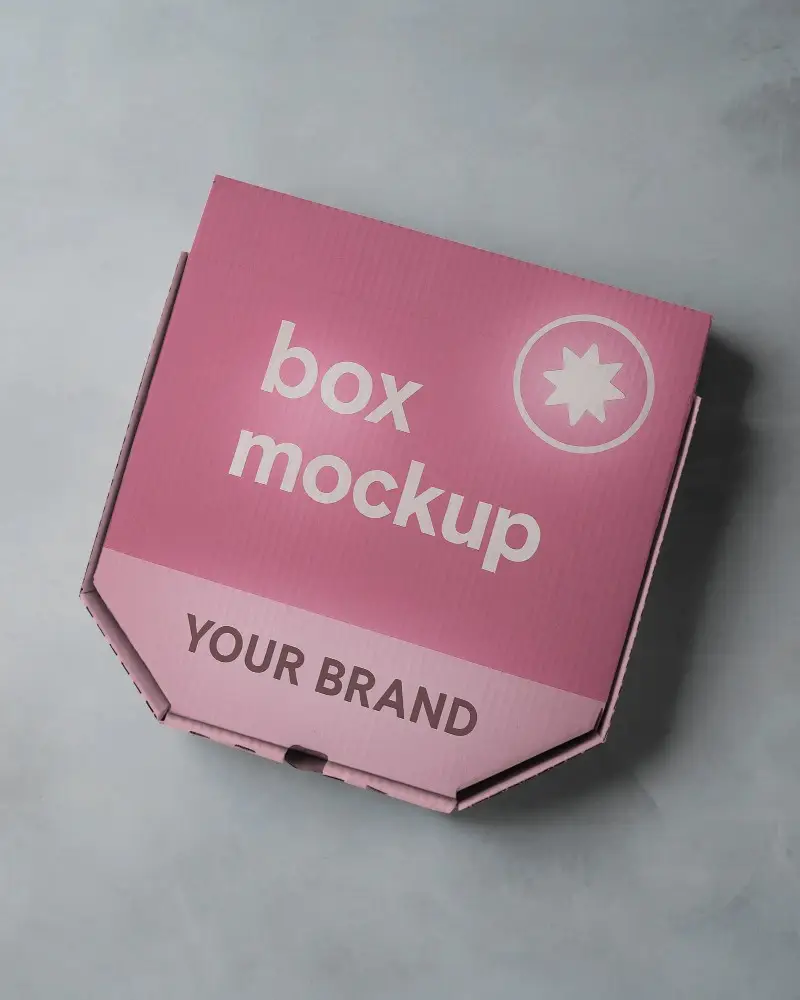 Closed Corrugated Pizza Box Mockup On Concrete Background Angled Top View Minimal Packaging Scene