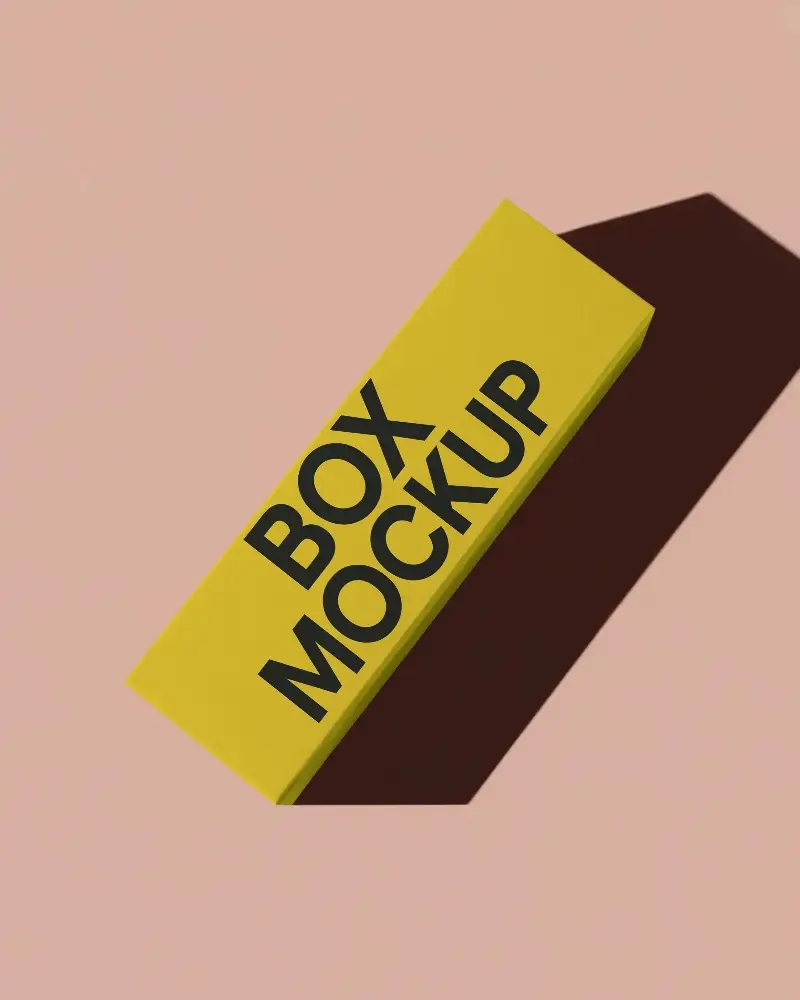 Long Rectangular Box Mockup Cast Shadow On Peach Background Minimal Flat Lay Angle Modern Design