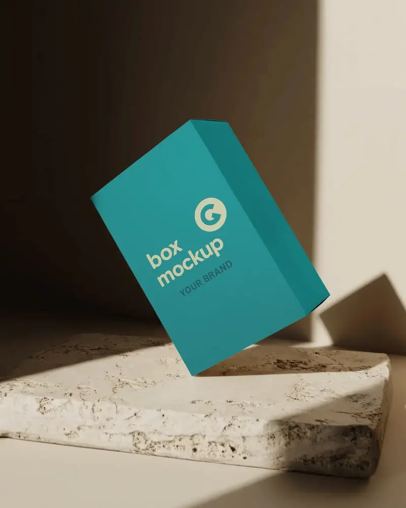 Floating Vertical Box Above Rough Stone Slab Moody Tones And Natural Materials Product Showcase