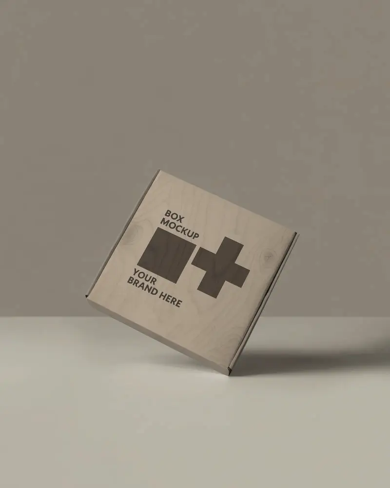 Square Mailer Box Hovering On Neutral Background Subtle Shadow Studio Light Package Presentation