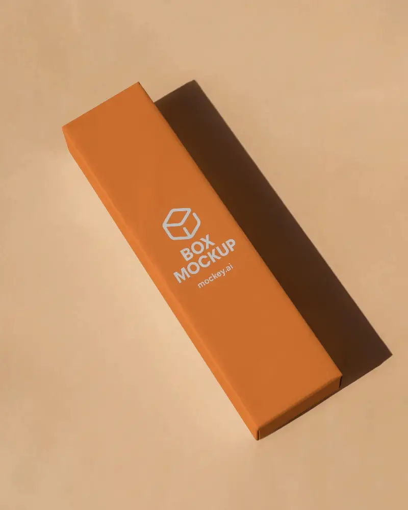 Slim Box Mockup Top View On Peach Background With Clean Shadow And Minimal Style
