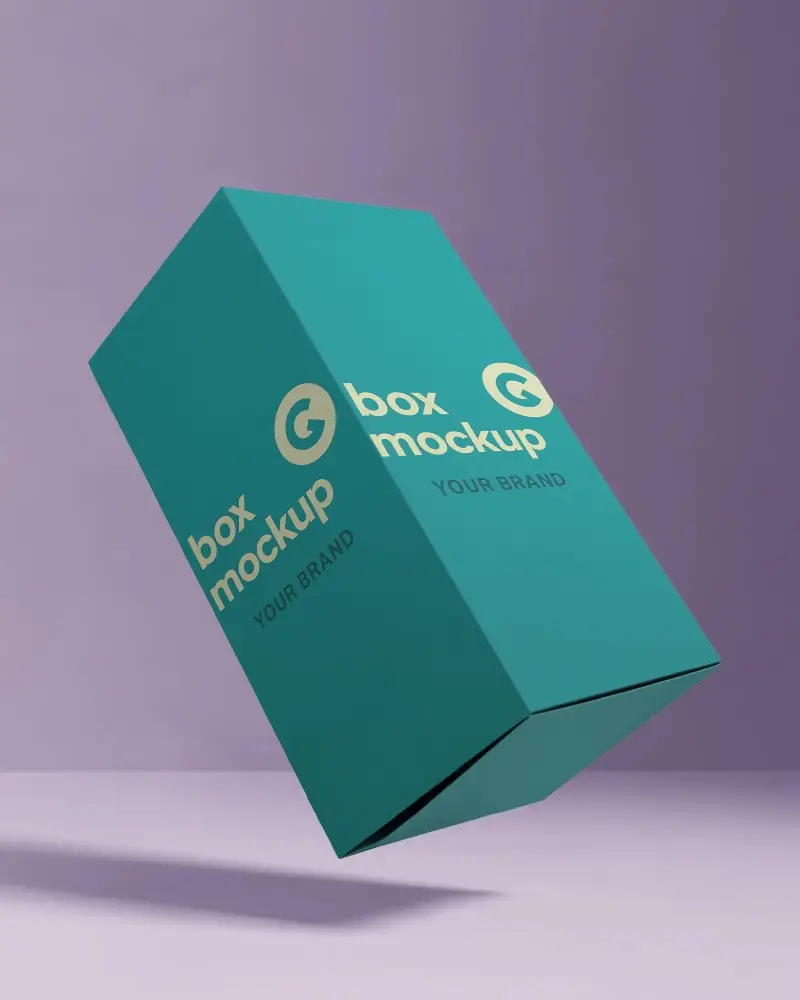 Vertical Box Mockup Floating On Purple Gradient Backdrop In Modern Studio Lighting