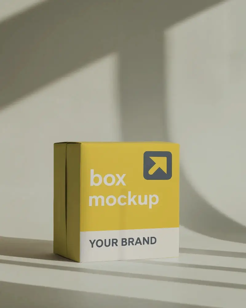 Box Mockup On Muted Backdrop With Long Shadows And Soft Studio Lighting