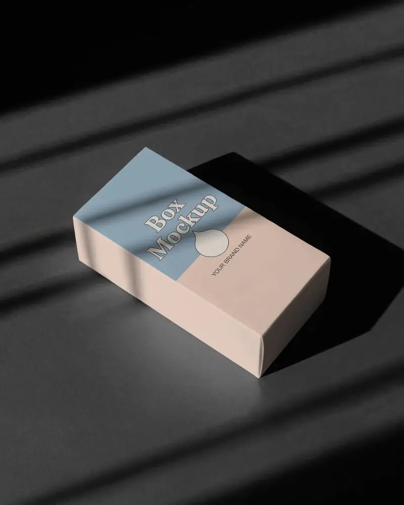 Minimal Box Mockup On Dark Surface With Sharp Light Stripes And Strong Contrast