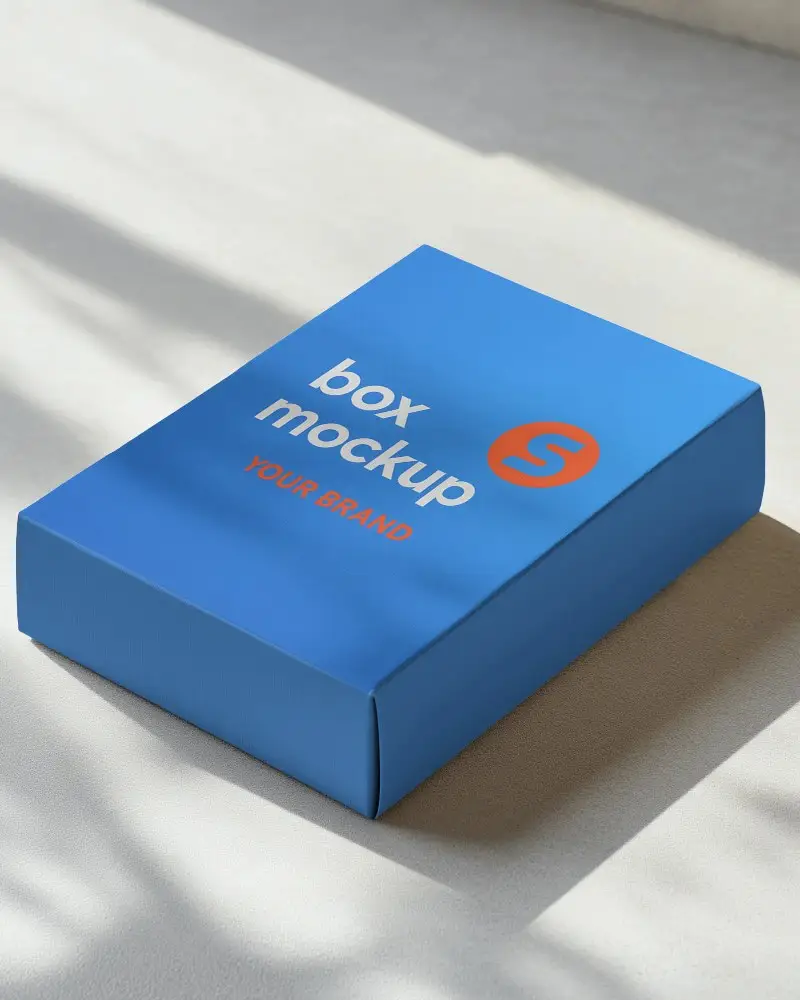 Flat Box Mockup On Sunlit Surface With Soft Shadows Modern Aesthetic