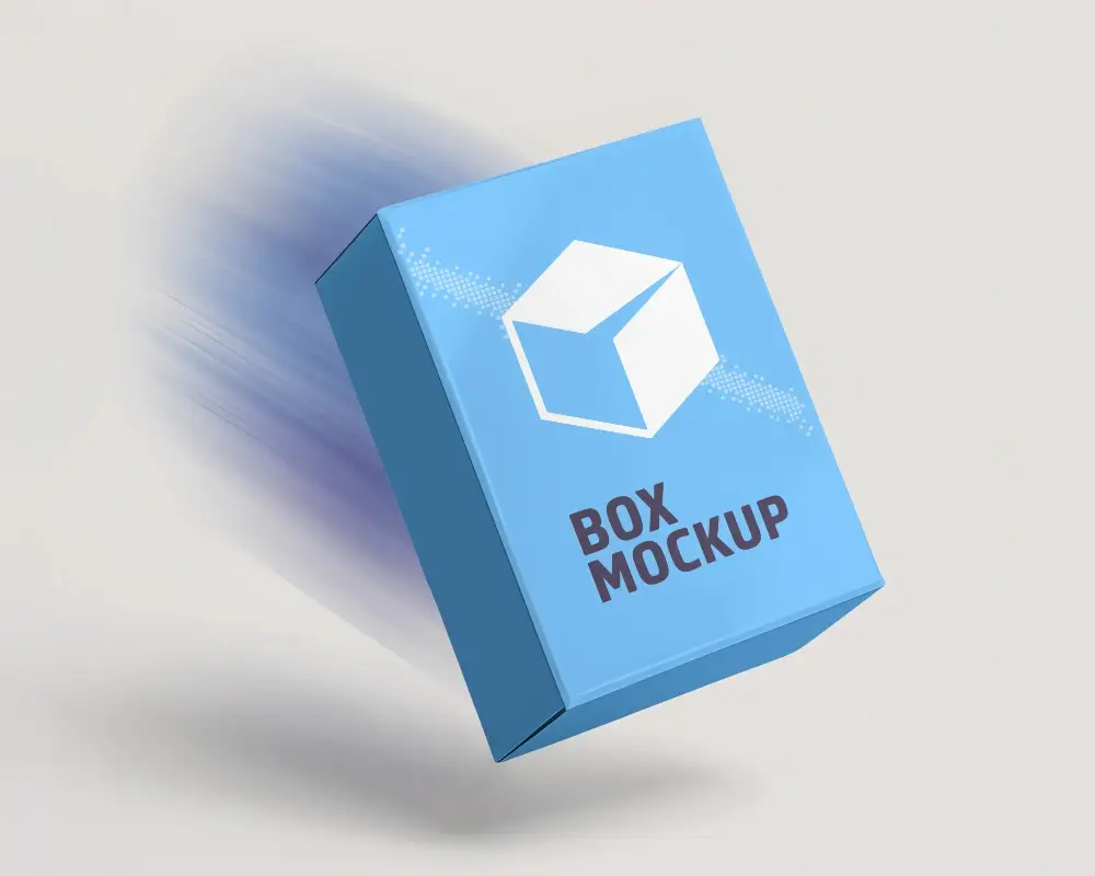 Motion Blur Effect Cuboid Box Mockup Floating Forward On Clean Light Background