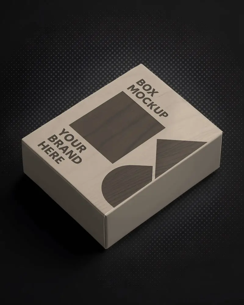 Box Mockup Top View Sleek Packaging On Dark Dotted Background High Contrast Lighting