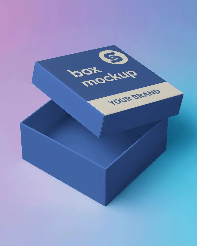Open Box Mockup Floating Lid On Gradient Background Modern Minimal Product Packaging Scene