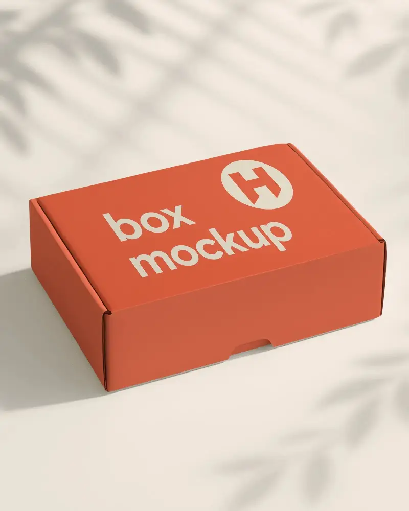 Mailer Box Mockup Sunlit Shadow Play On Beige Background Flat Lay Minimal Courier Packaging