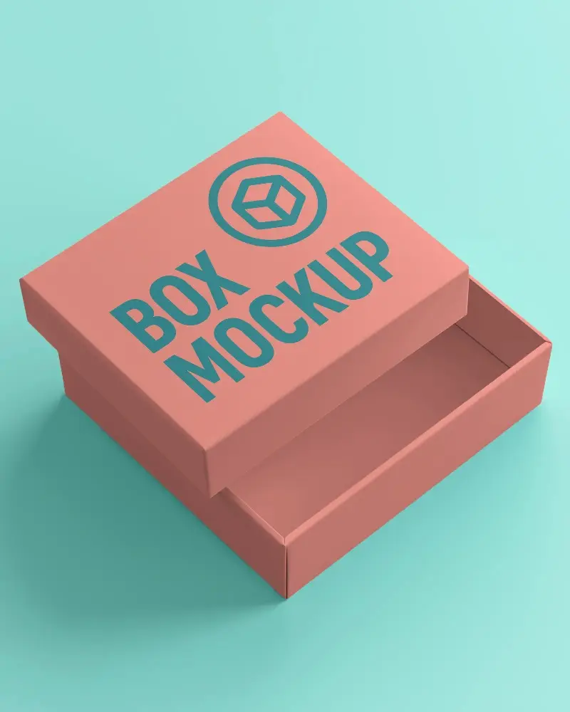 Open Box Mockup On Cyan Background Minimal Top Open View For Luxury Product Packaging