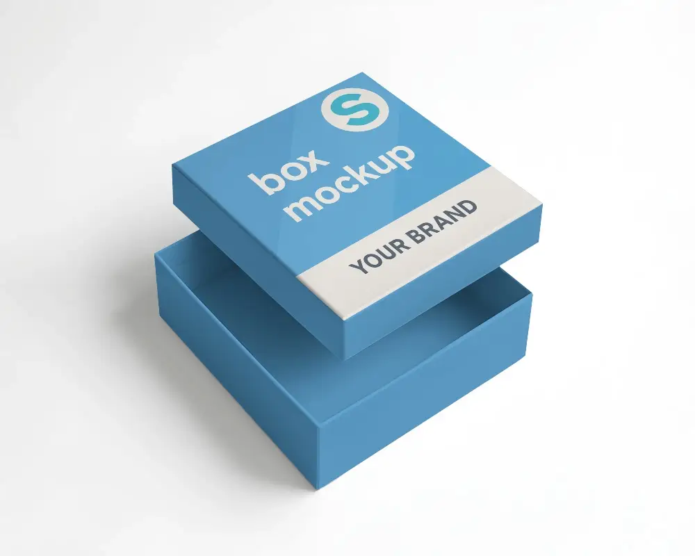 Floating Lid Box Mockup On White Background Minimal Open Top View For Premium Product Packaging