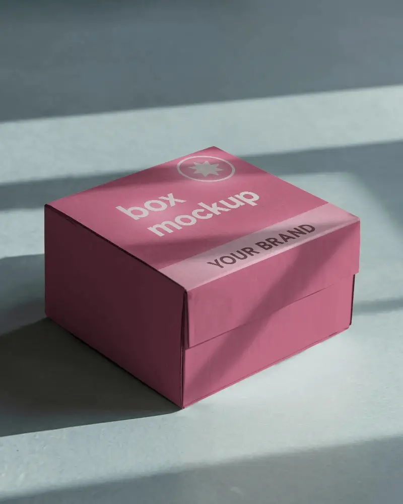 Textured Square Box Mockup In Soft Window Light On Grey Surface Shadow Play Adding Depth And Realism