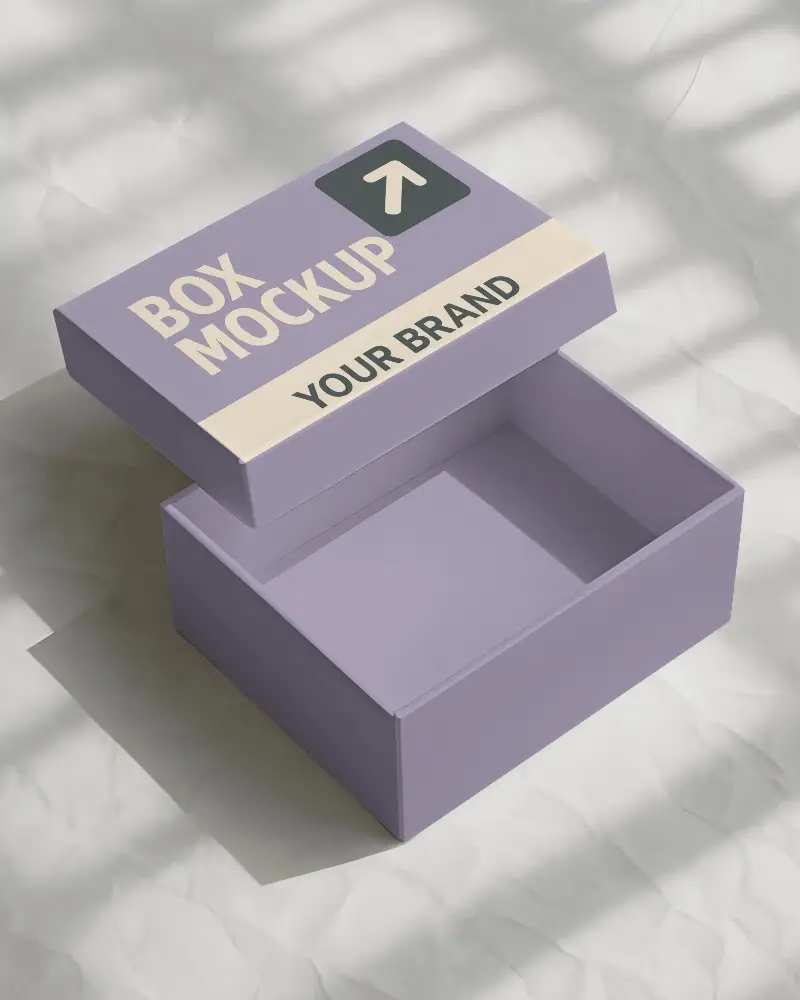 Open Lid Box Mockup In Sunlit Marble Setting With Realistic Shadows And Clean Minimal Top Angle View