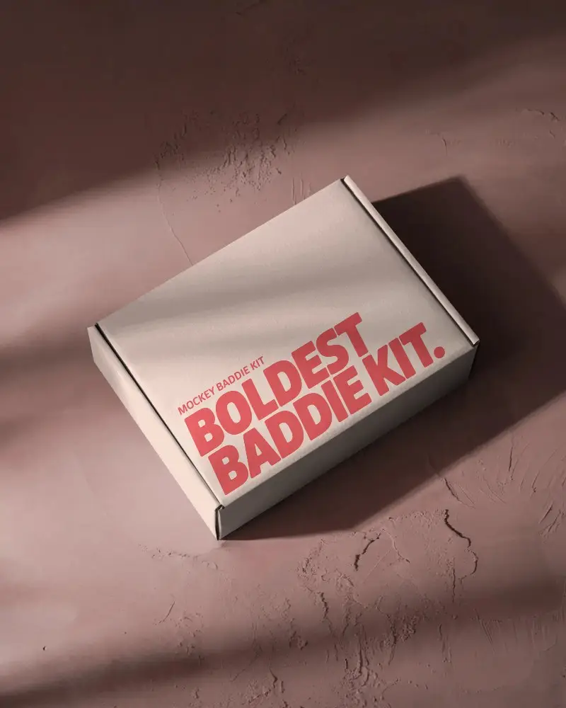 Angled Top Mailer Box Mockup Rose Pink Plaster Backdrop Soft Shadow Product Brand Scene