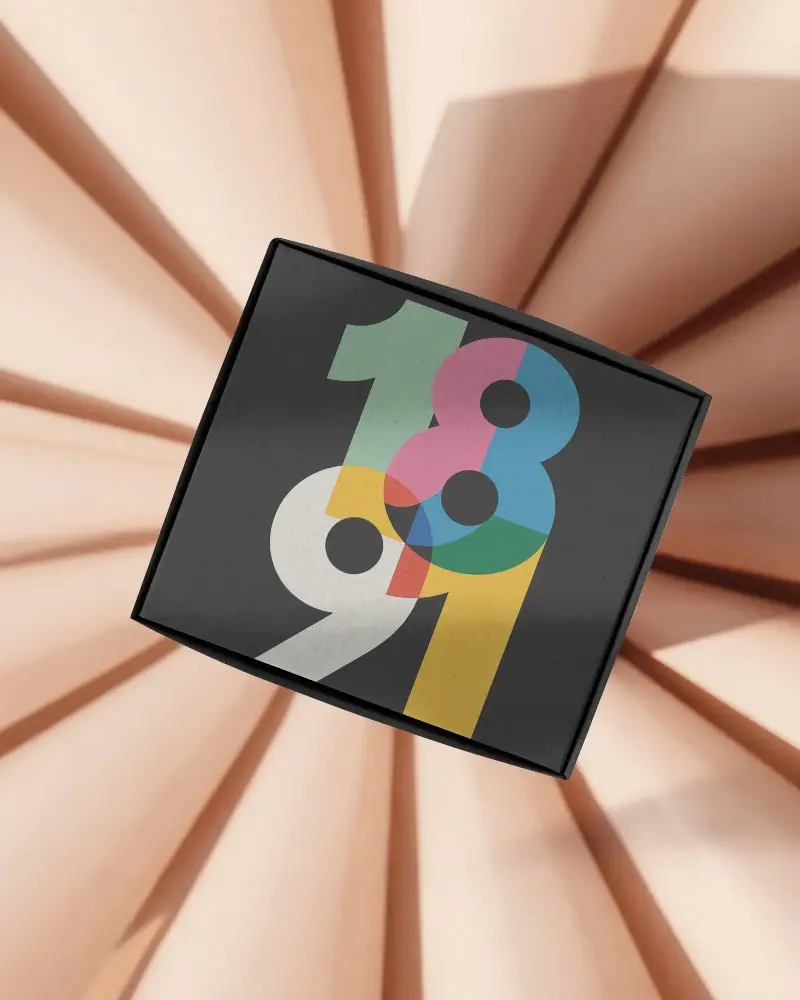 Top View Box Mockup Geometric Curves Beige Backdrop Bold Shadow Creative Visual Focus