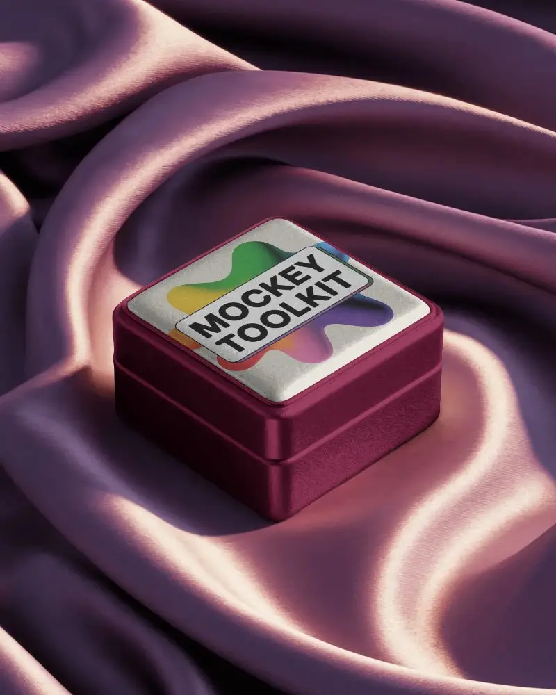 Small Jewelry Box On Purple Satin Fabric Mockup Soft Shine Elegant Branding Display