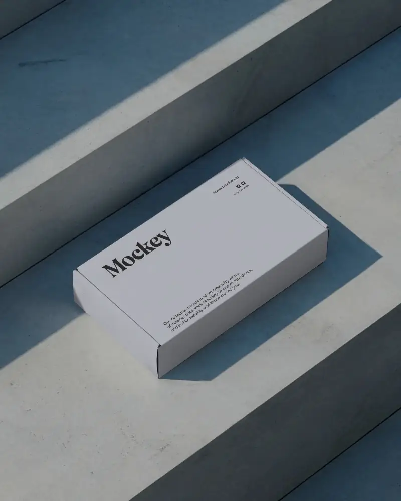 flat-mailer-box-mockup-outdoor-concrete-stair-shadow-lines-minimal-aesthetic-brand-scene