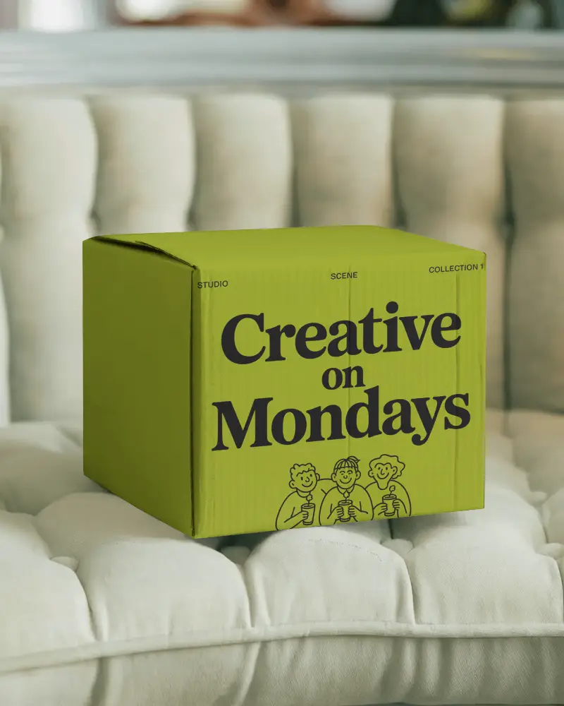 Cube Packaging Box Mockup On Soft Padded Sofa Modern Interior Lighting