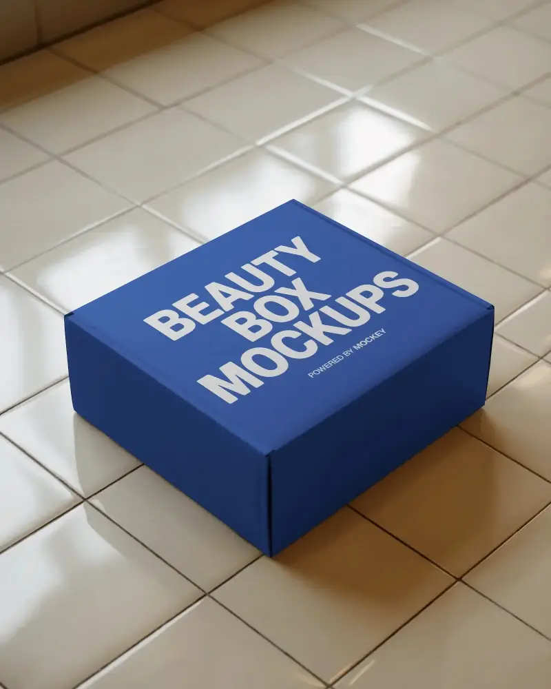 glossy-cardboard-box-mockup-minimalist-packaging-design-on-shiny-ceramic-tiled-floor