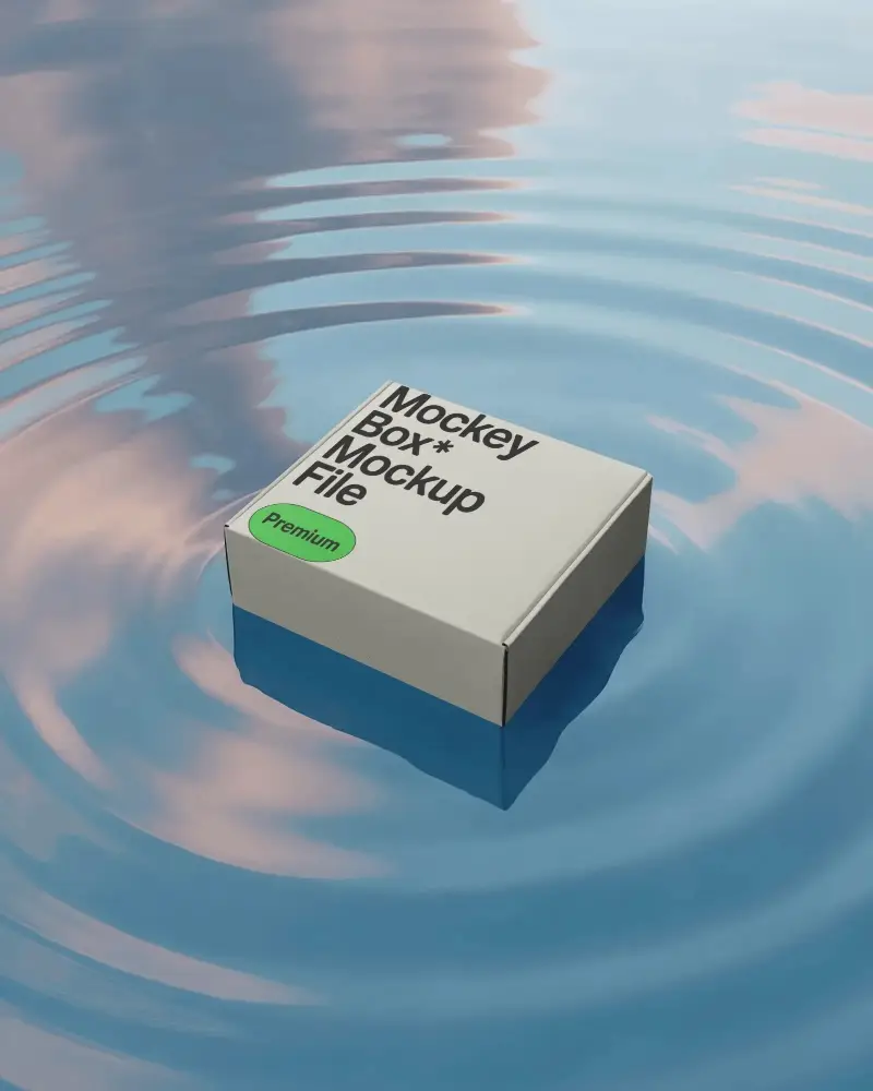 floating-box-mockup-drifting-on-water-surface-with-ripples-and-sunset-sky-reflections