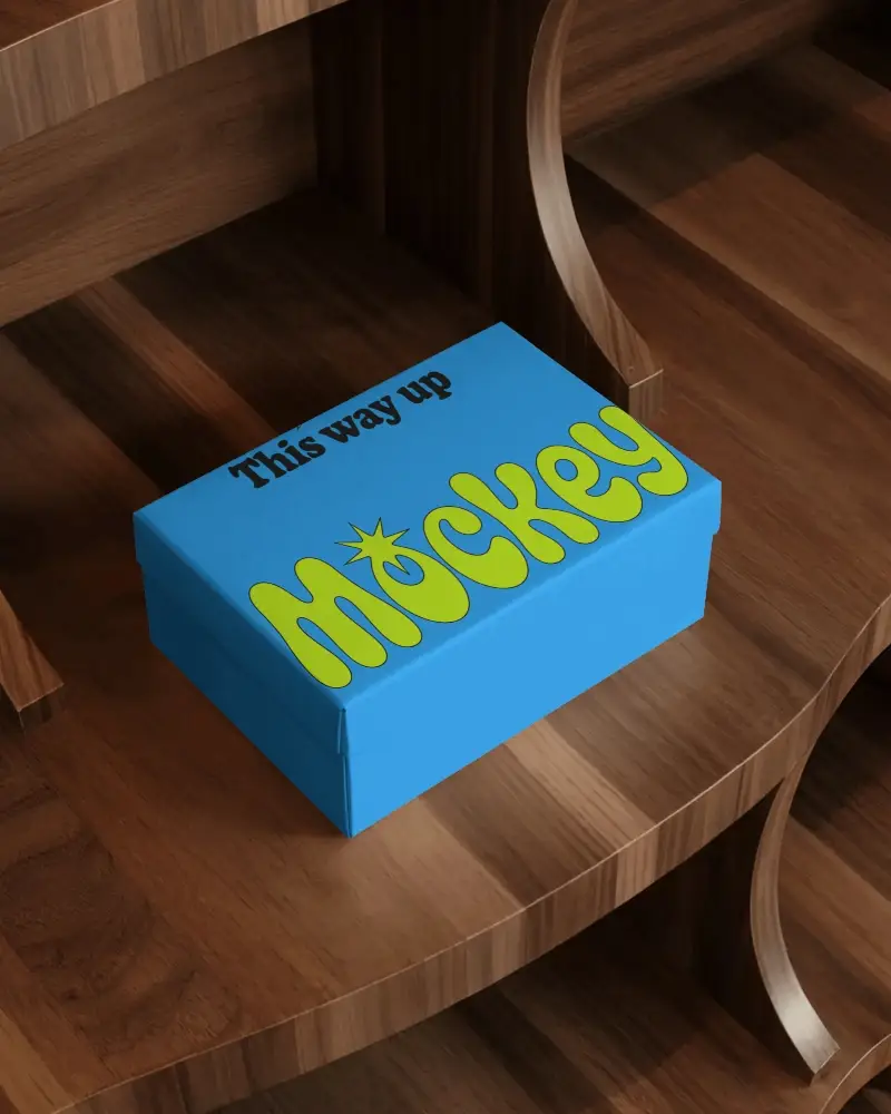 Wooden Shelf Shoes Box Mockup Elegant Natural Interior Display