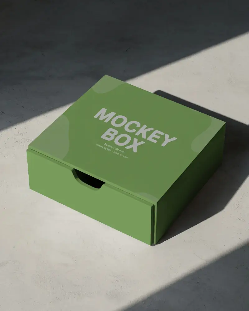 Drawer Style Box Mockup On Concrete Floor With Sunlight Shadow For Minimal Luxury Packaging