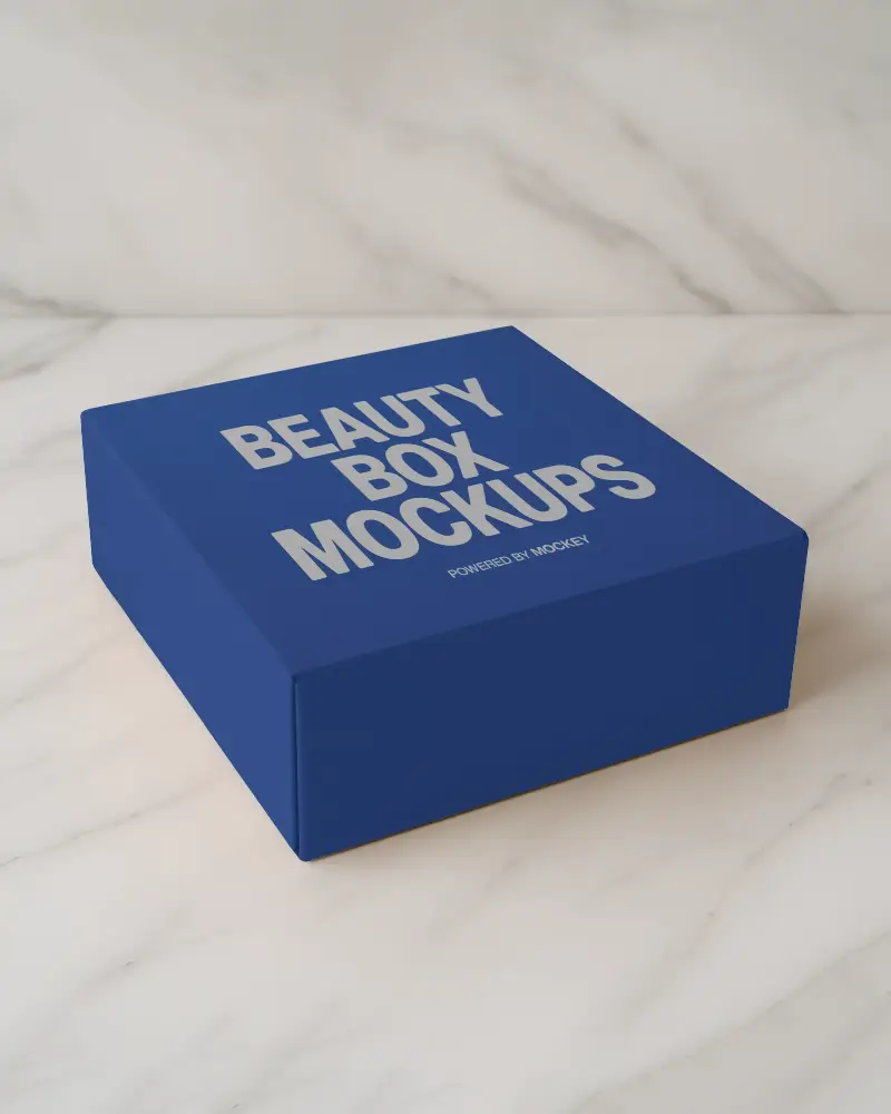 Elegant Box Mockup On White Marble Background In Luxury Flat Lay Position With Soft Light