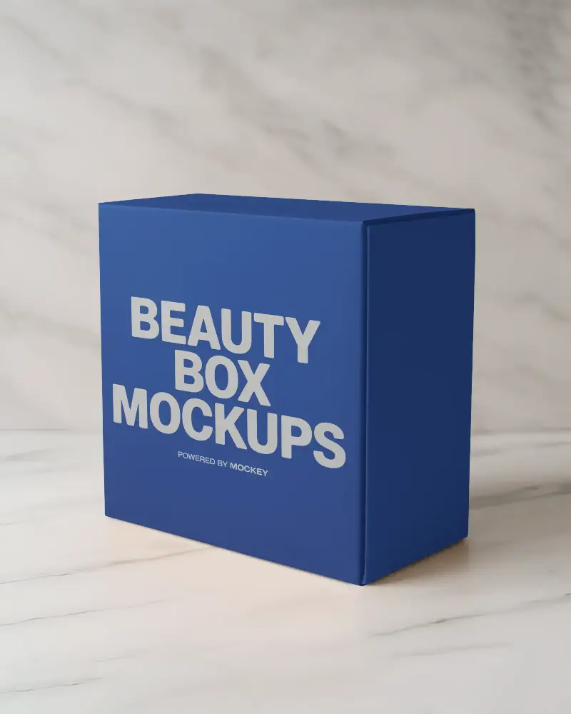 Cuboid Box Mockup On White Marble Surface With Soft Lighting For Luxury Packaging Display