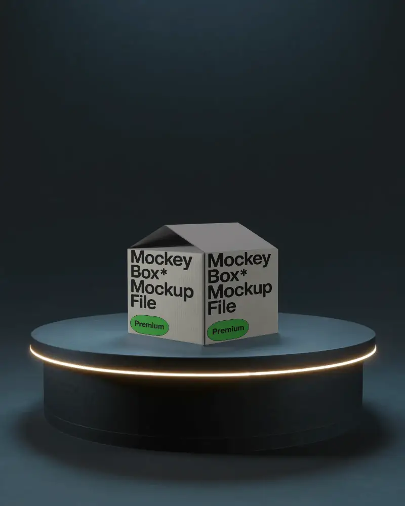 Premium Cubical Box Packaging Mockup Showcased On Modern Lit Display Base For Advertising Use