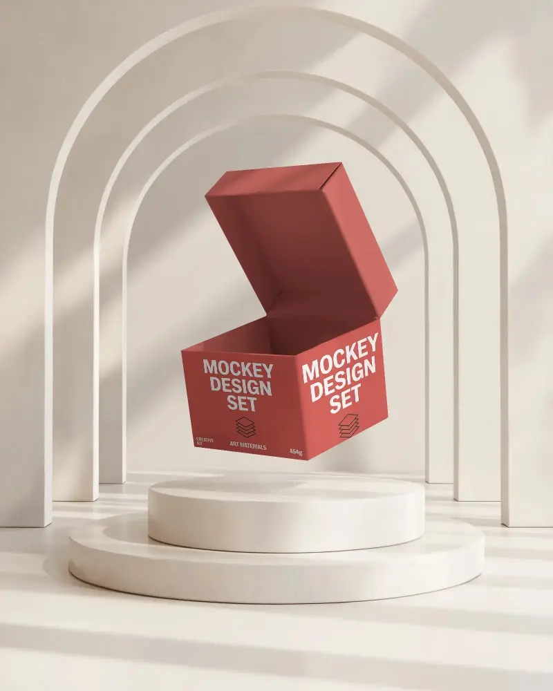 Premium Quality Floating Open Box Mockup Packaging For Luxury Items And Elegant Brand Presentation