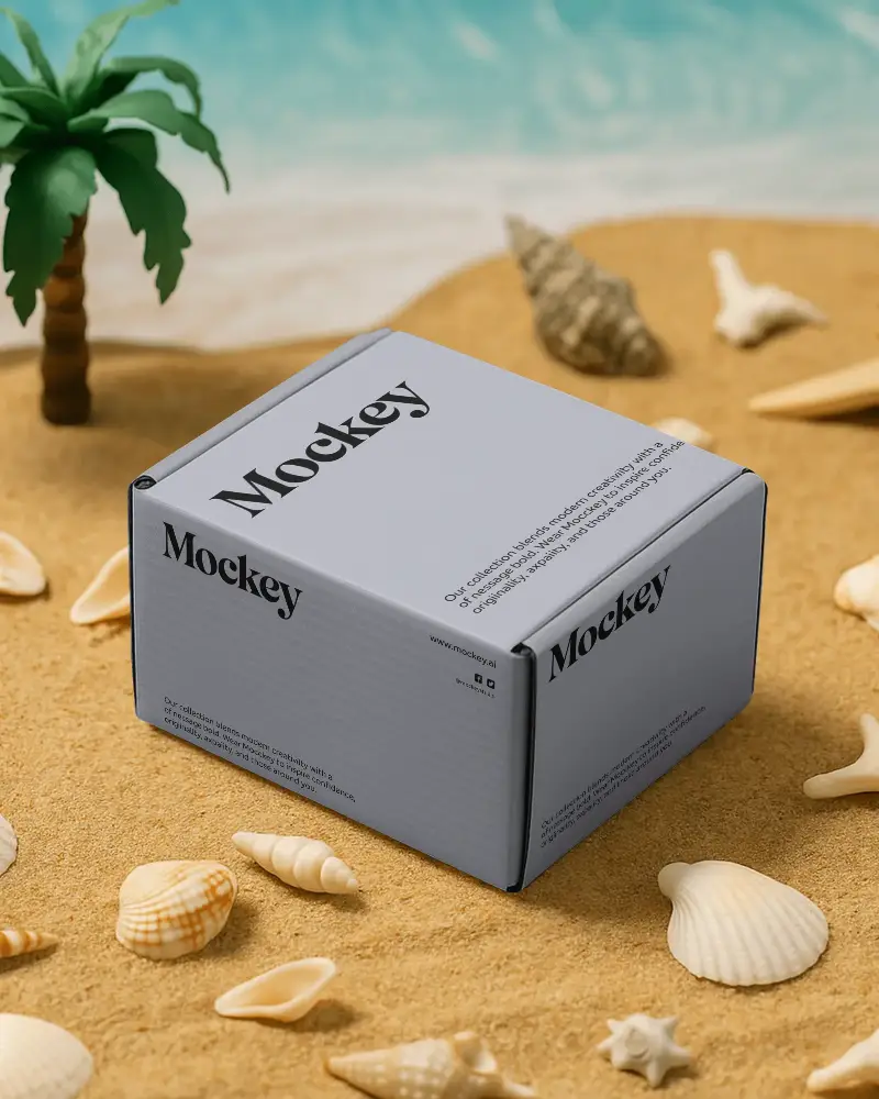 Versatile Cardboard Box Mockup On Beach Themed Background For Cosmetics Or Gifts
