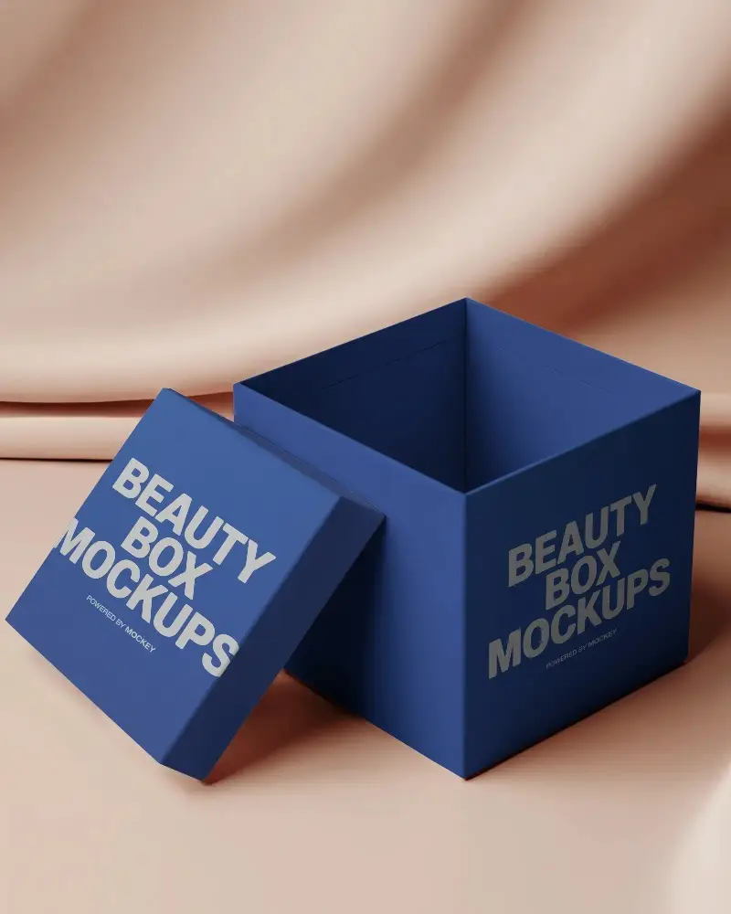 Minimalistic Open Square Box Mockup With Detached Lid Ready For Branding