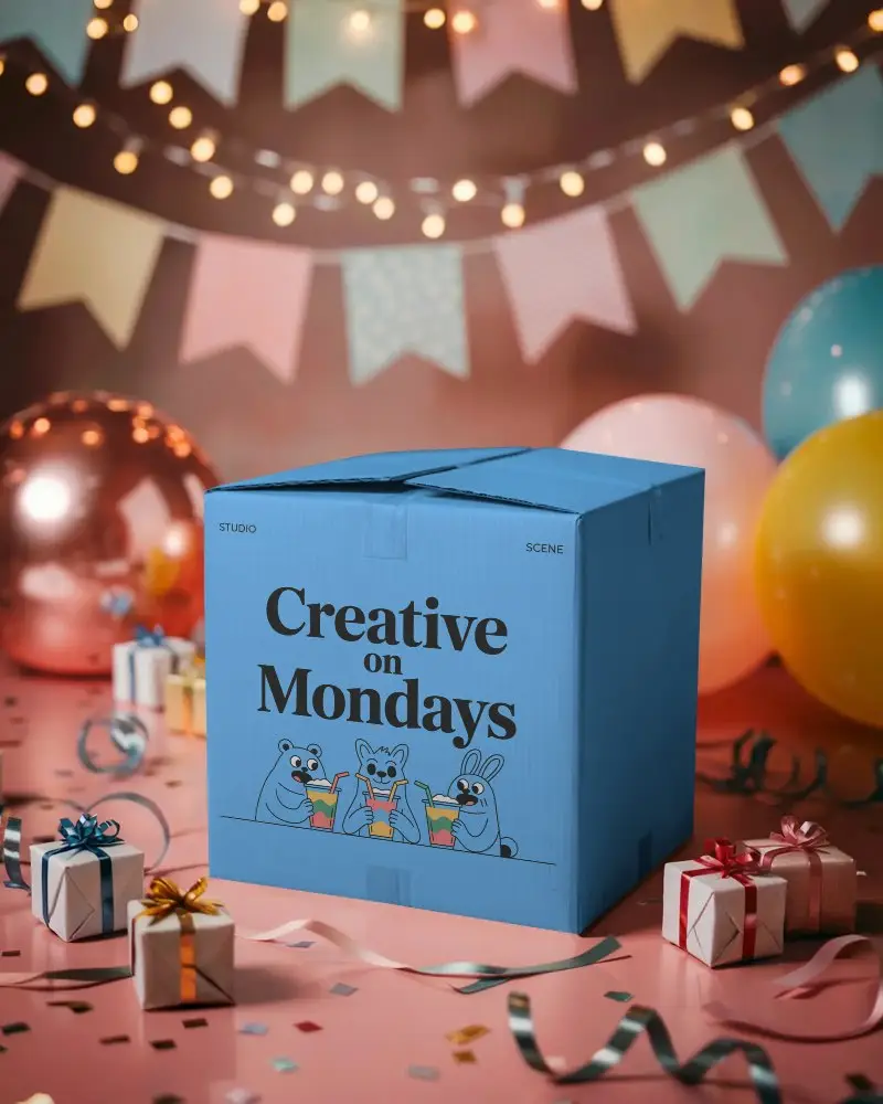 Party Gift Box Mockup Presentation On Celebration Decoration Background With Balloons