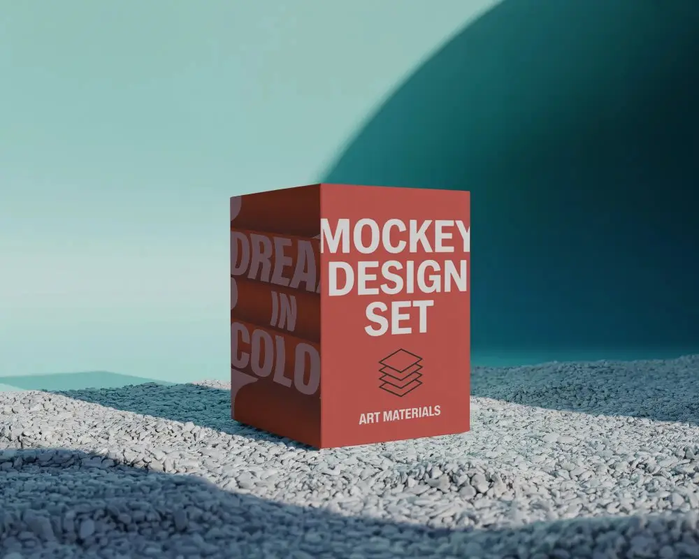 Minimalistic Vertical Rectangle Box Mockup Sitting On Textured Surface With Soft Shadow Play