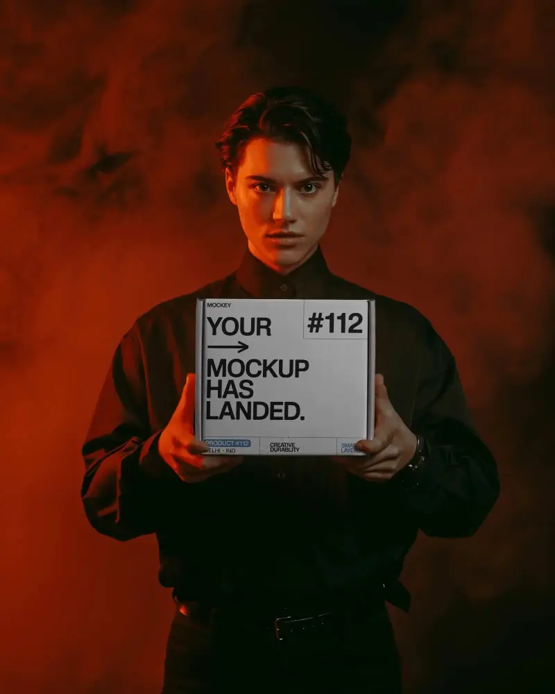 Person Holding Square Packaging Box Mockup For Ecommerce Shipping And Brand Presentation