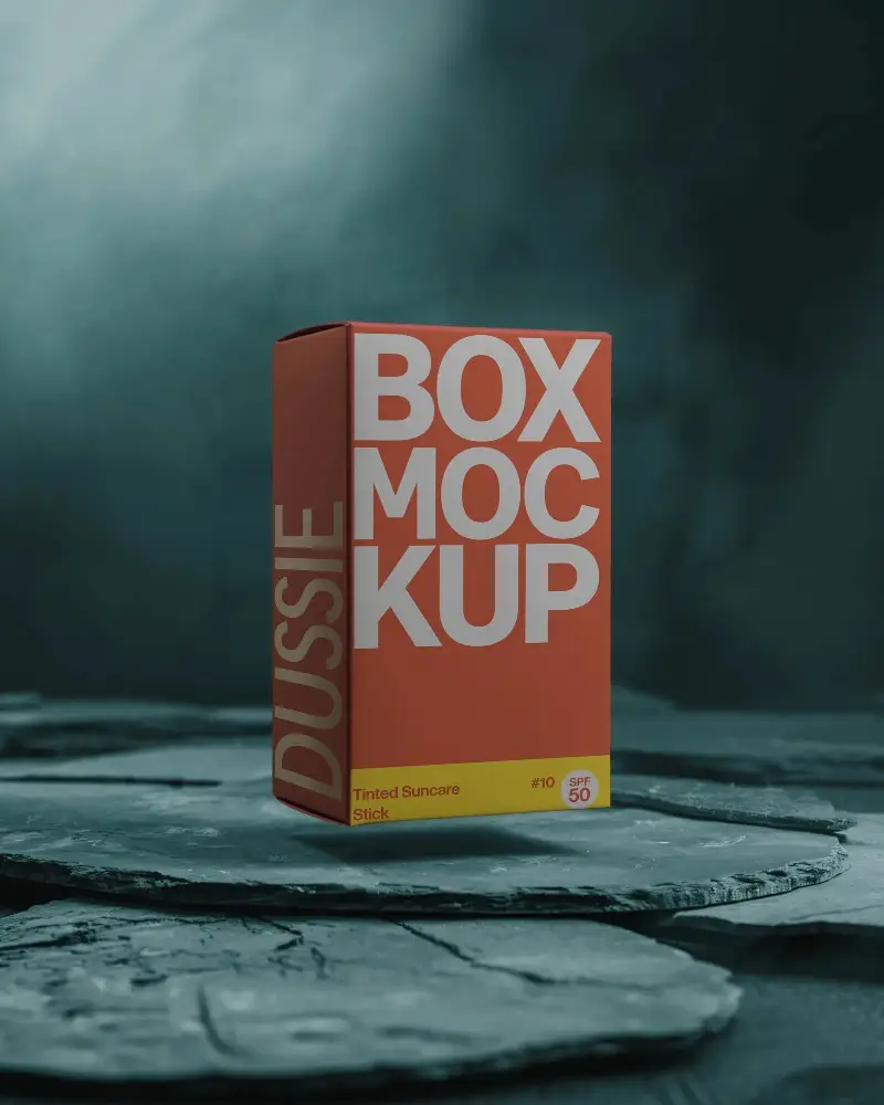 Premium Box Packaging Mockup For Branding And Product Presentation On Textured Platform