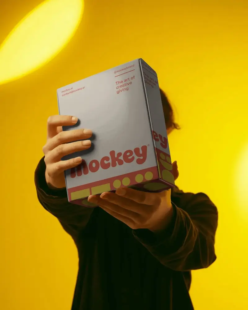 Radiant Yellow Backdrop Box Mockup Modern Packaging Showcase With Hands