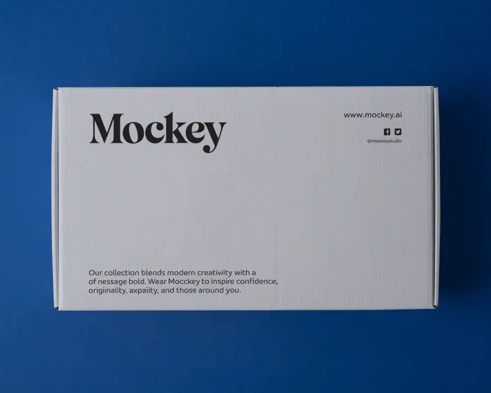 Top View Cardboard Box Mockup On Blue Background Clean Packaging Design Presentation