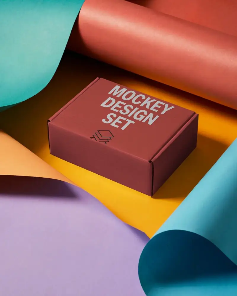 Premium Quality Gift Box Mockup On Layered Rolled Paper For Product Presentation