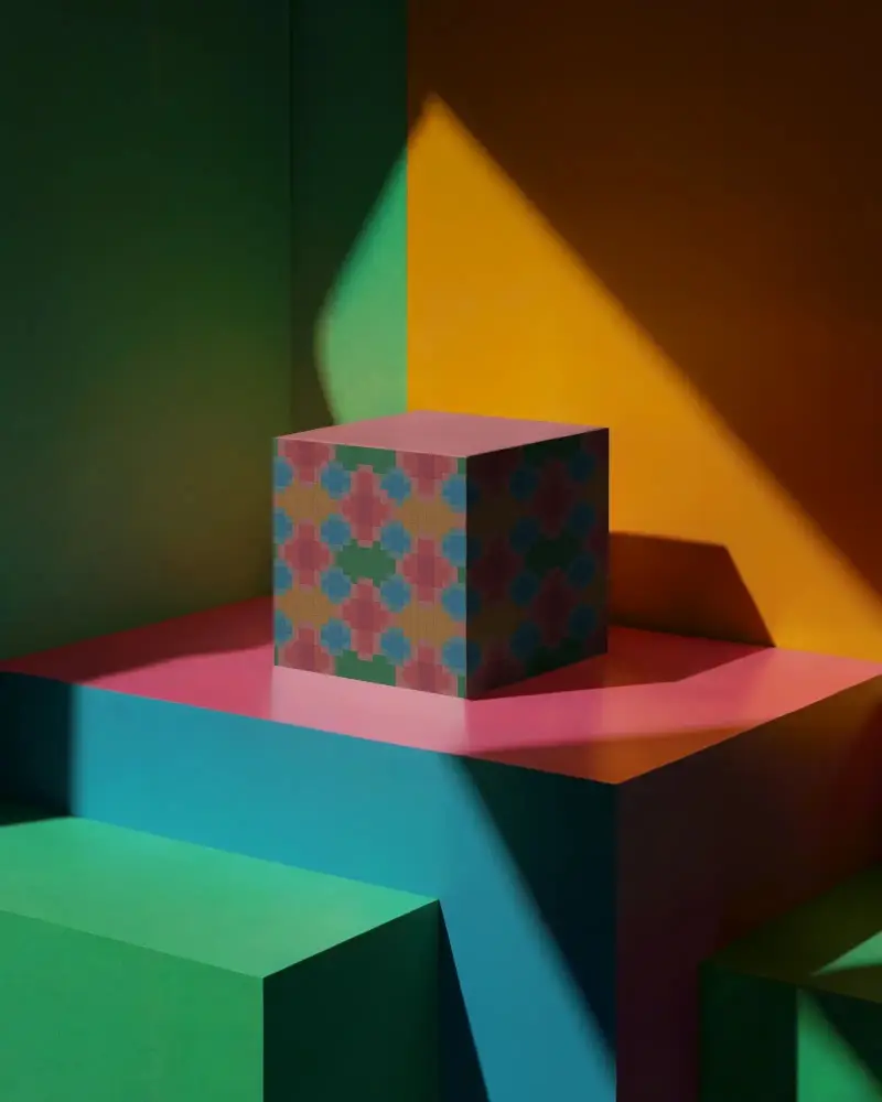 Modern Minimalist Cube Box Mockup Platform Geometric Shapes Vibrant Background For Branding